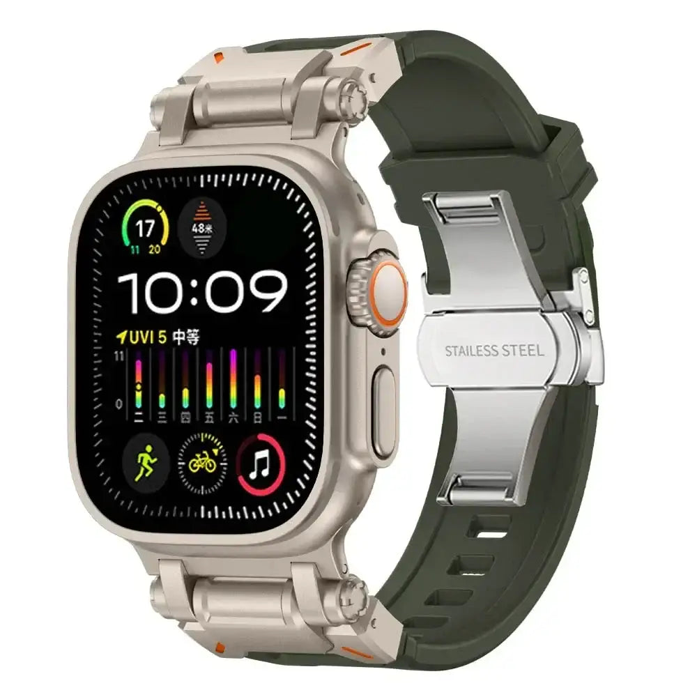 ActionFlex Silikon-Armband - Titan & Militärgrün / 42 mm - Apple Watch Armband