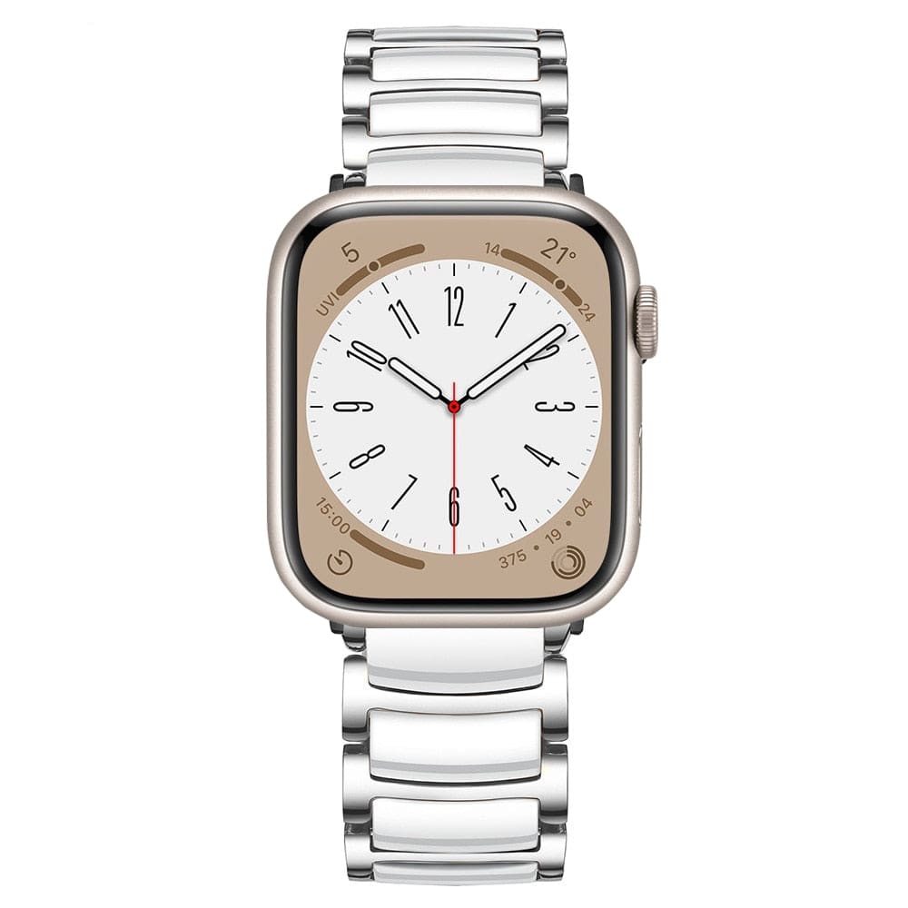 Keramik Gliederarmband für Apple Watch - Weiss & Silber / 38 - 40 - 41 mm Armband