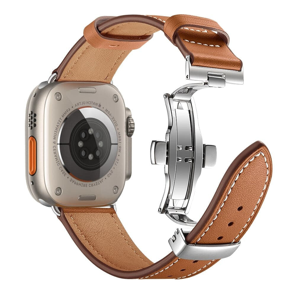 Kunstleder Armband mit Schnellverschluss - Braun & Silber / 38-40-41 mm - Apple Watch Armband