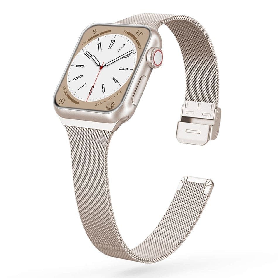 Schmales Milanaise Armband aus Edelstahl - Starlight / 38-40-41 mm - Apple Watch Armband